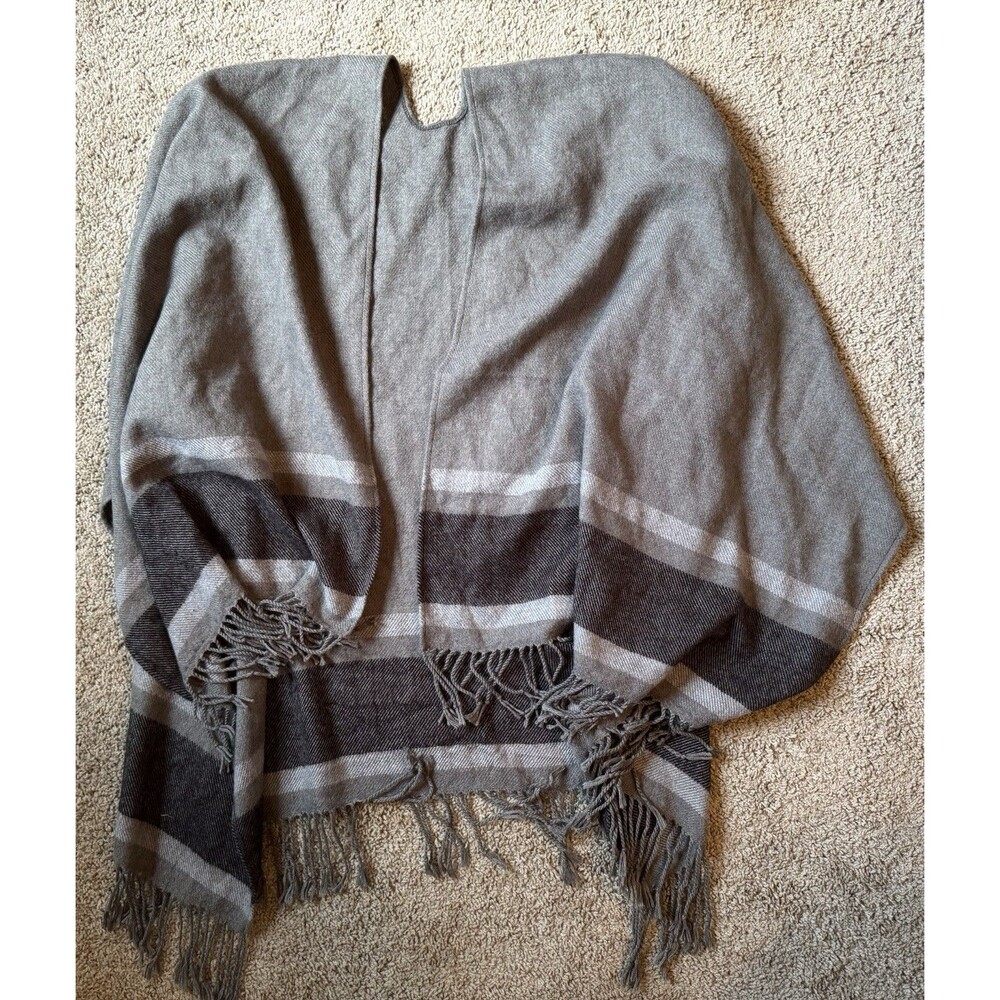 Merona Gray Striped Fringe Shawl Wrap for Women, Acrylic Wool Scarf